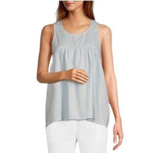 James Perse Blue Sleeveless Smocked 100% Linen Top with keyhole detail NWT 1